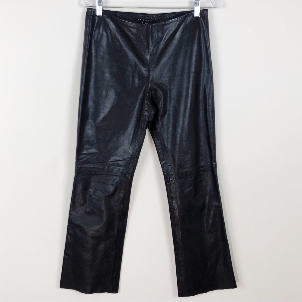 Theory Black Leather Pants Flat Front 6